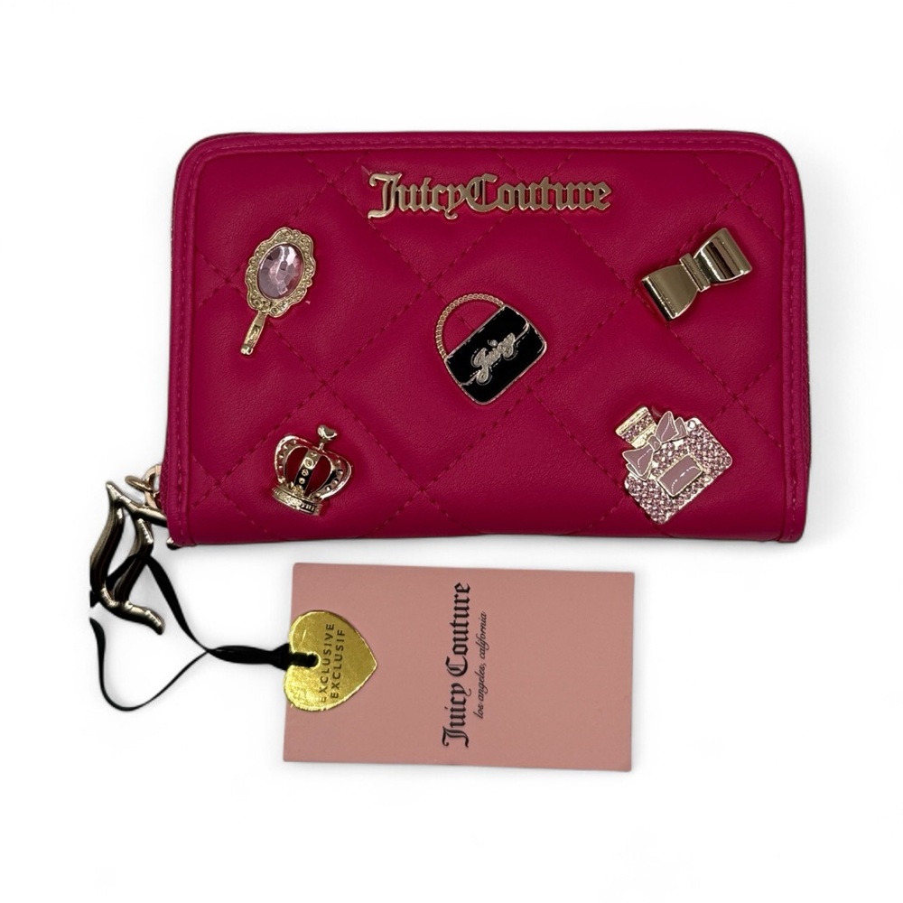 Juicy Couture Fuchsia Quilted Card Holder with Gold Accents